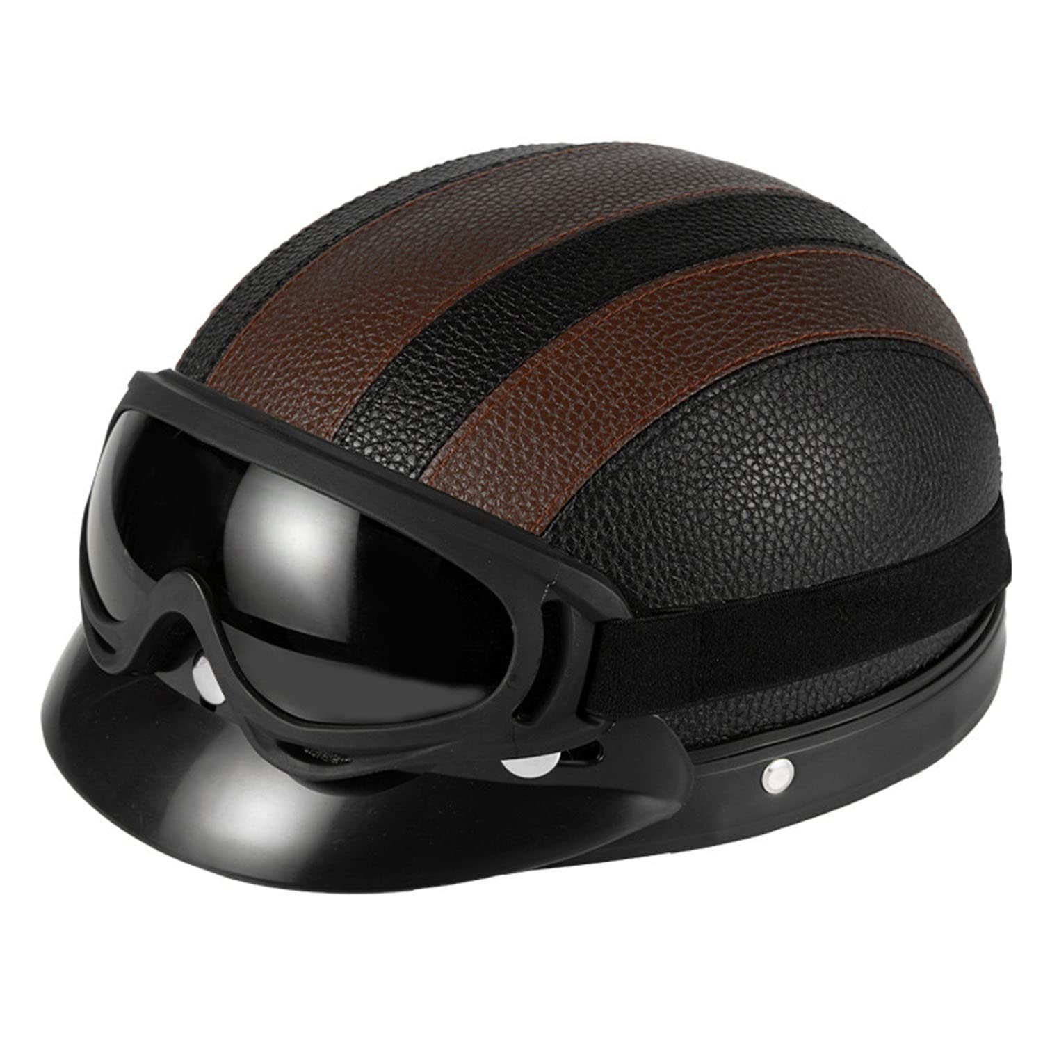 Halbhelme Motorradhelm, Retro Pu-Leder Half Helm Halbschalenhelm Moped Helm DOT/ECE Zertifizierung, Detachable Scarf Motorrad Leder Open Face Helm Mit Brille FüR Fahrradroller Skateboard 1,L=55-62cm von YMCXZDP