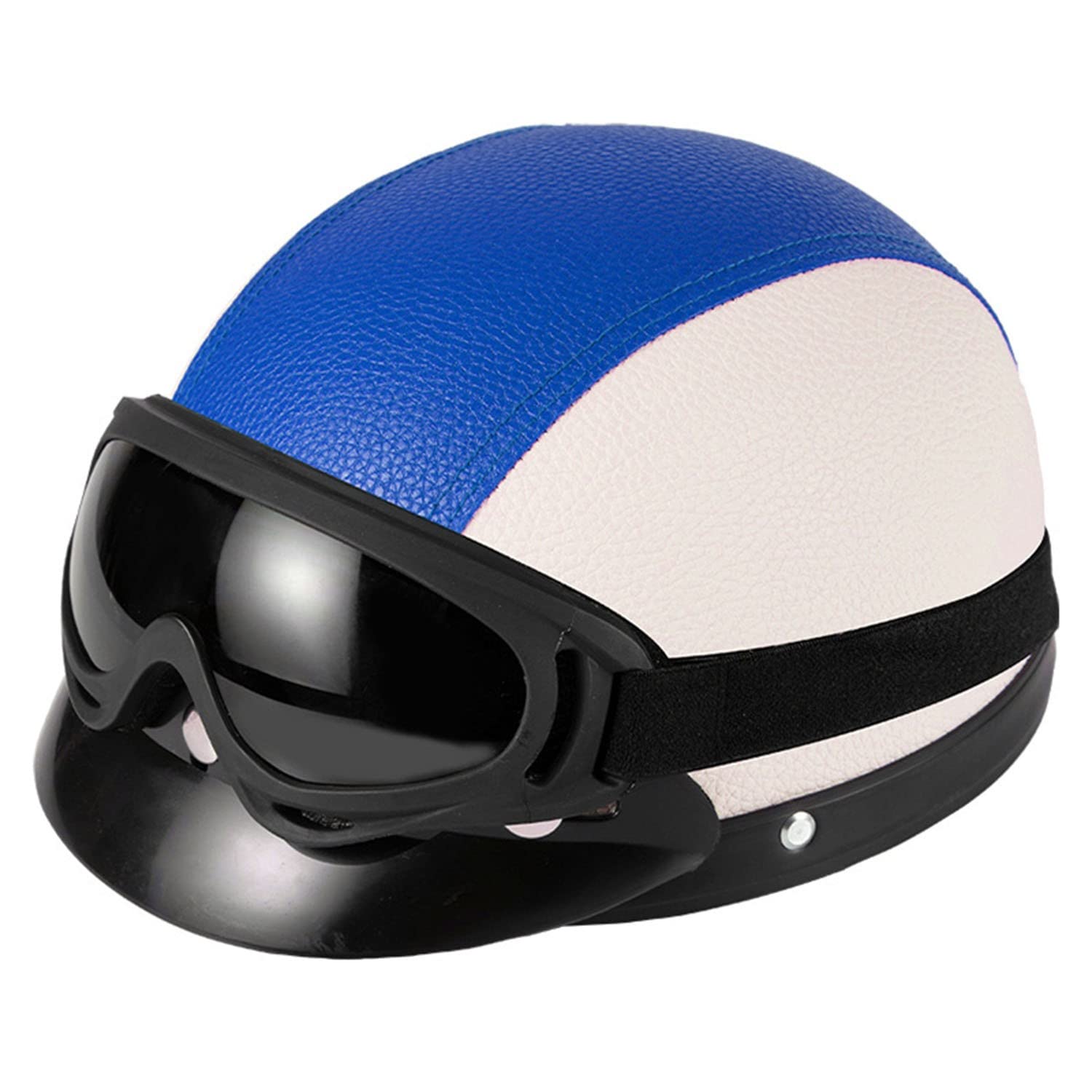 Halbhelme Motorradhelm, Retro Pu-Leder Half Helm Halbschalenhelm Moped Helm DOT/ECE Zertifizierung, Detachable Scarf Motorrad Leder Open Face Helm Mit Brille FüR Fahrradroller Skateboard 11,L=55-62cm von YMCXZDP