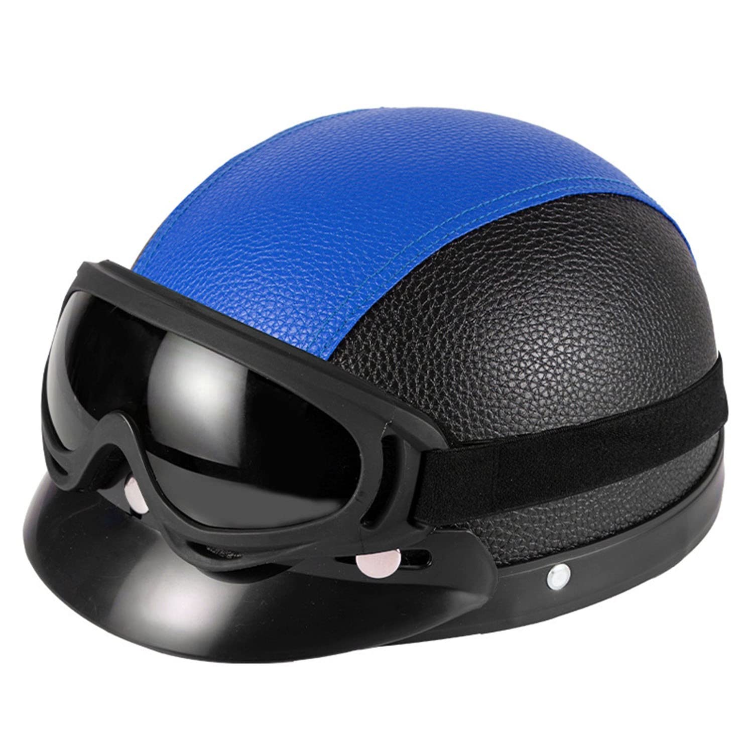 Halbhelme Motorradhelm, Retro Pu-Leder Half Helm Halbschalenhelm Moped Helm DOT/ECE Zertifizierung, Detachable Scarf Motorrad Leder Open Face Helm Mit Brille FüR Fahrradroller Skateboard 12,L=55-62cm von YMCXZDP