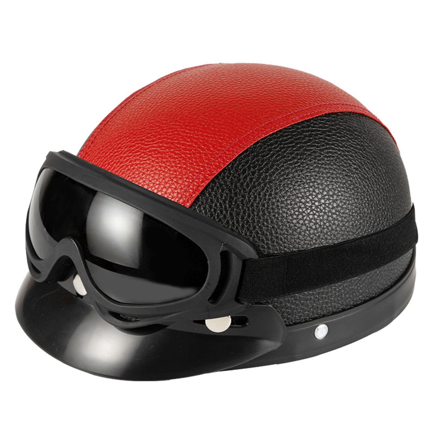 Halbhelme Motorradhelm, Retro Pu-Leder Half Helm Halbschalenhelm Moped Helm DOT/ECE Zertifizierung, Detachable Scarf Motorrad Leder Open Face Helm Mit Brille FüR Fahrradroller Skateboard 14,L=55-62cm von YMCXZDP