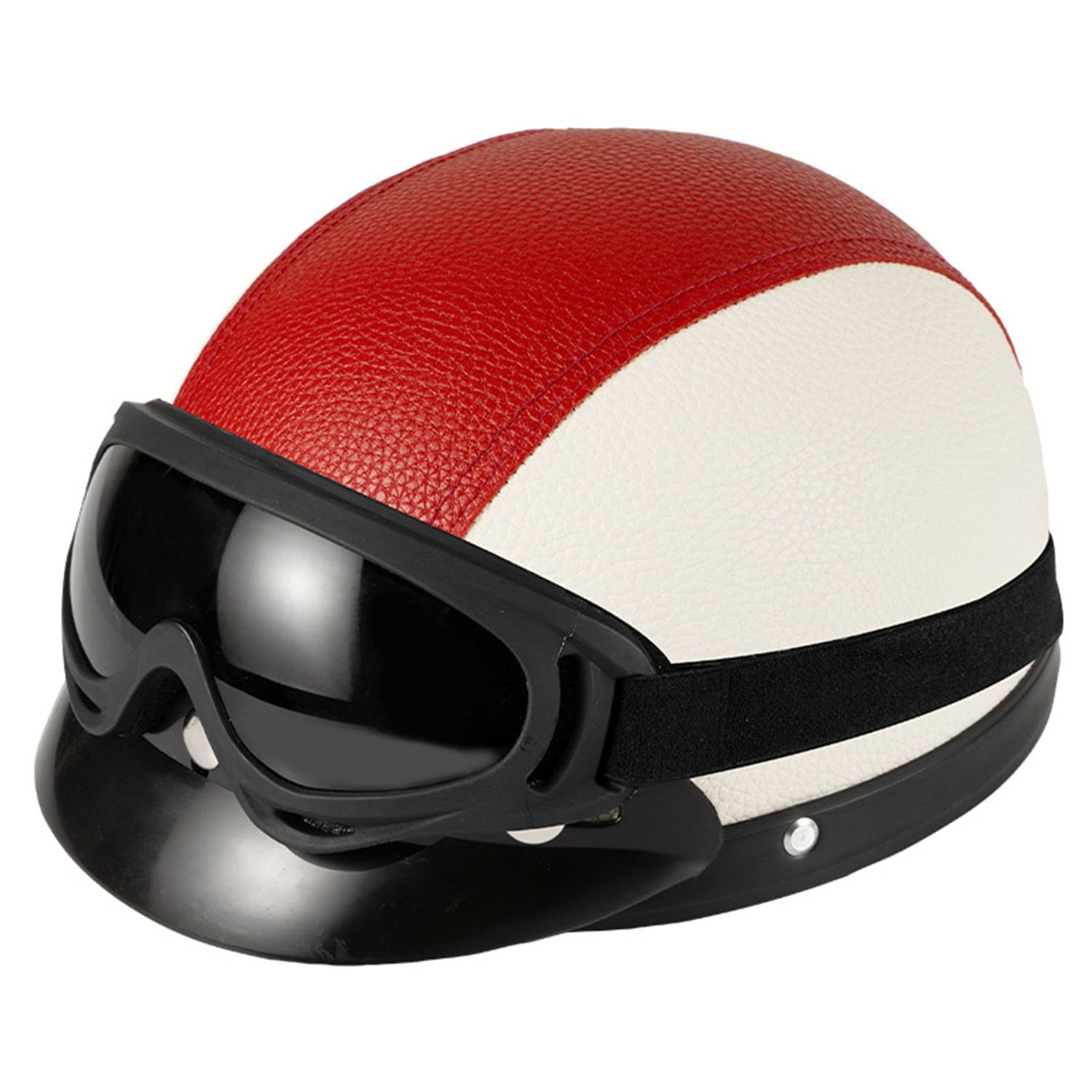 Halbhelme Motorradhelm, Retro Pu-Leder Half Helm Halbschalenhelm Moped Helm DOT/ECE Zertifizierung, Detachable Scarf Motorrad Leder Open Face Helm Mit Brille FüR Fahrradroller Skateboard 15,L=55-62cm von YMCXZDP