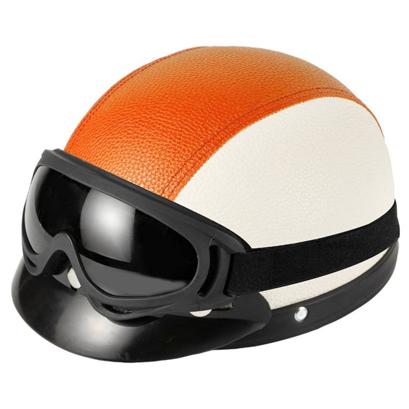 Halbhelme Motorradhelm, Retro Pu-Leder Half Helm Halbschalenhelm Moped Helm DOT/ECE Zertifizierung, Detachable Scarf Motorrad Leder Open Face Helm Mit Brille FüR Fahrradroller Skateboard 16,L=55-62cm von YMCXZDP