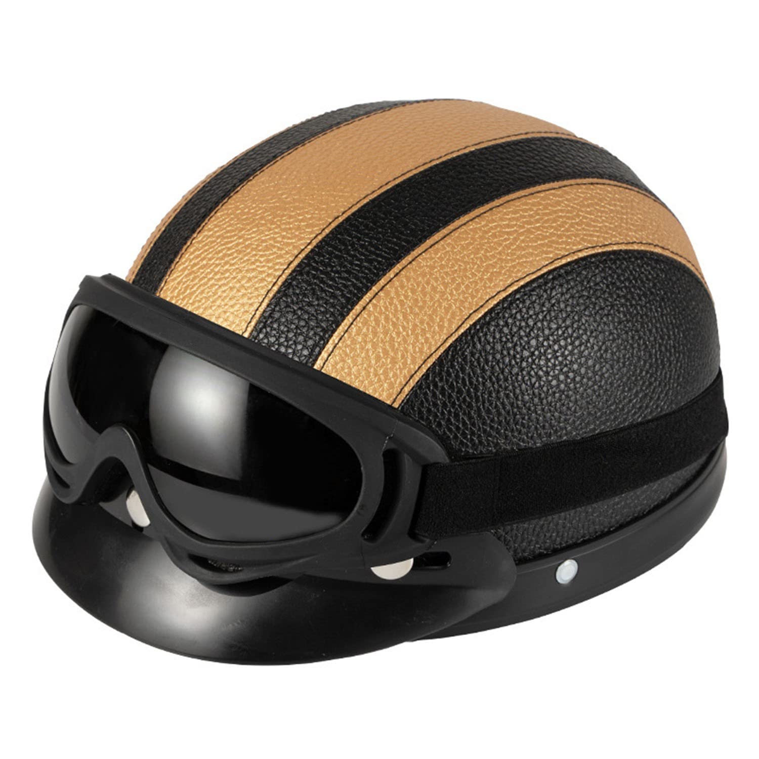 Halbhelme Motorradhelm, Retro Pu-Leder Half Helm Halbschalenhelm Moped Helm DOT/ECE Zertifizierung, Detachable Scarf Motorrad Leder Open Face Helm Mit Brille FüR Fahrradroller Skateboard 2,L=55-62cm von YMCXZDP