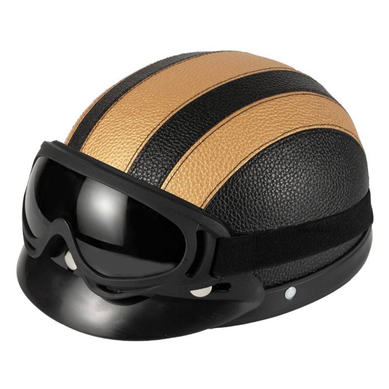 Halbhelme Motorradhelm, Retro Pu-Leder Half Helm Halbschalenhelm Moped Helm DOT/ECE Zertifizierung, Detachable Scarf Motorrad Leder Open Face Helm Mit Brille FüR Fahrradroller Skateboard 2,L=55-62cm von YMCXZDP