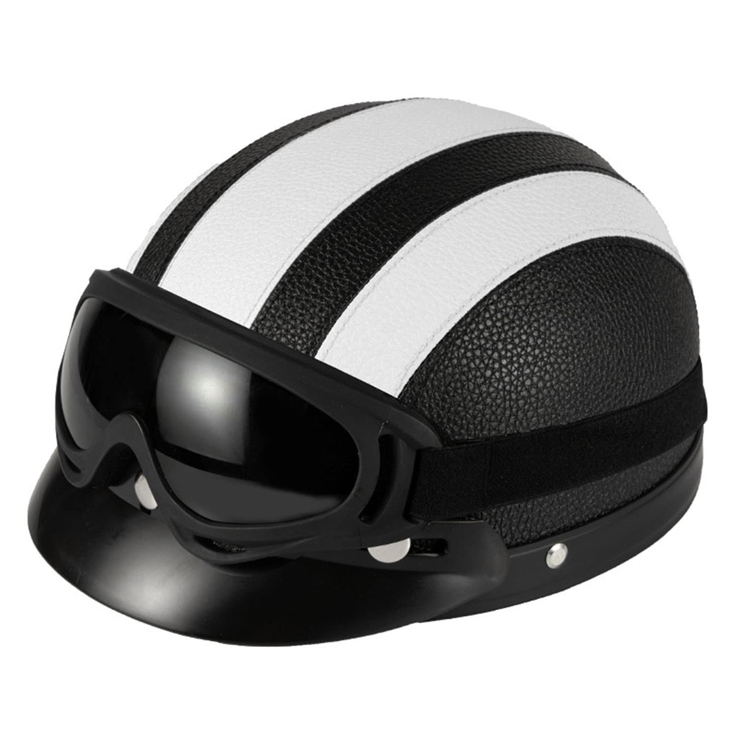 Halbhelme Motorradhelm, Retro Pu-Leder Half Helm Halbschalenhelm Moped Helm DOT/ECE Zertifizierung, Detachable Scarf Motorrad Leder Open Face Helm Mit Brille FüR Fahrradroller Skateboard 3,L=55-62cm von YMCXZDP