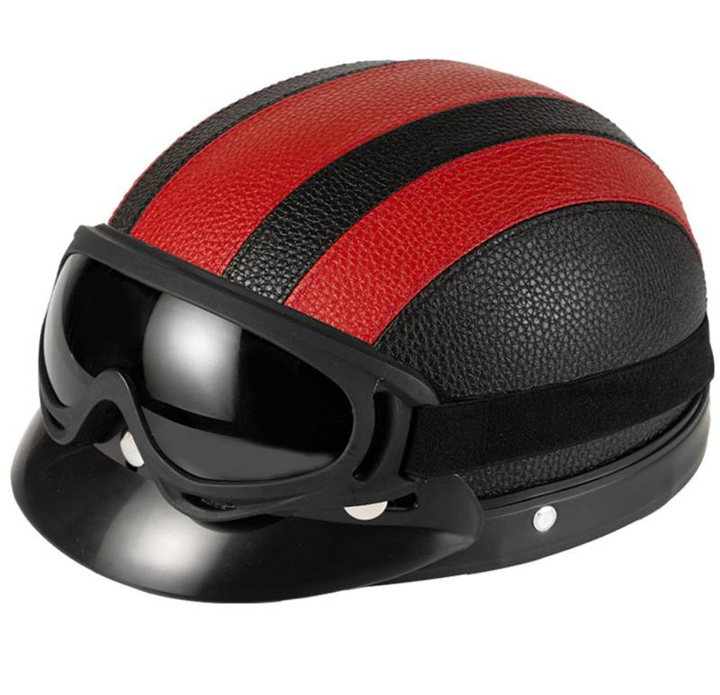 Halbhelme Motorradhelm, Retro Pu-Leder Half Helm Halbschalenhelm Moped Helm DOT/ECE Zertifizierung, Detachable Scarf Motorrad Leder Open Face Helm Mit Brille FüR Fahrradroller Skateboard 4,L=55-62cm von YMCXZDP