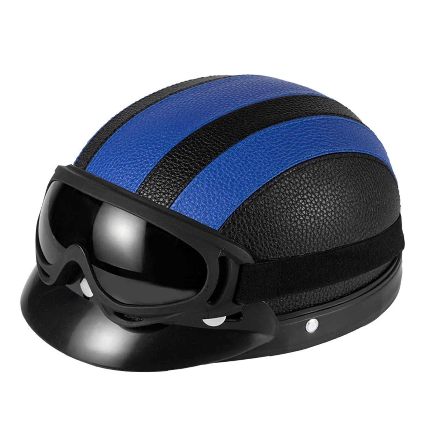 Halbhelme Motorradhelm, Retro Pu-Leder Half Helm Halbschalenhelm Moped Helm DOT/ECE Zertifizierung, Detachable Scarf Motorrad Leder Open Face Helm Mit Brille FüR Fahrradroller Skateboard 8,L=55-62cm von YMCXZDP