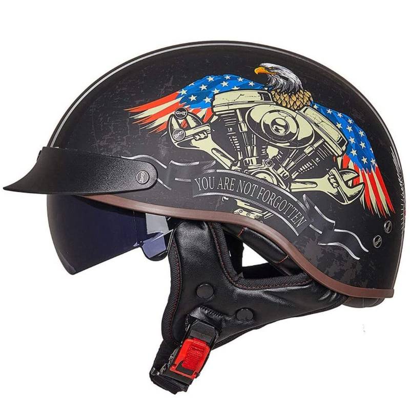 Halbschalenhelm DOT/ECE-Zertifizierter Jethelm Retro mit Visier Motorrad-Helm Brain-Cap Halbschale Retro Roller Helm Moped Halbschale Scooter-Helm Retro Half Helm ​für Cruiser Chopper 1,L von YMCXZDP