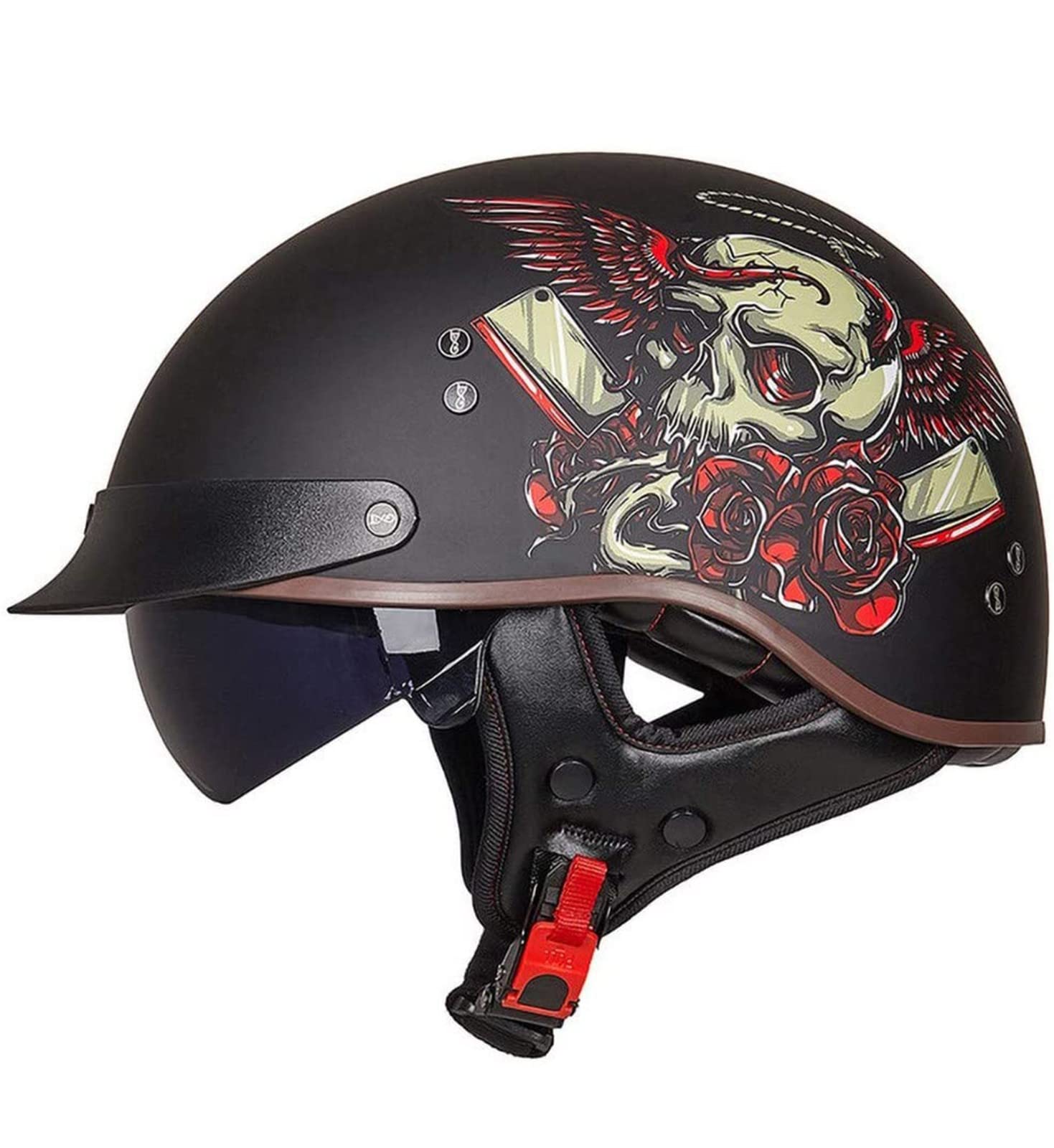 Halbschalenhelm DOT/ECE-Zertifizierter Jethelm Retro mit Visier Motorrad-Helm Brain-Cap Halbschale Retro Roller Helm Moped Halbschale Scooter-Helm Retro Half Helm ​für Cruiser Chopper 11,XXL von YMCXZDP