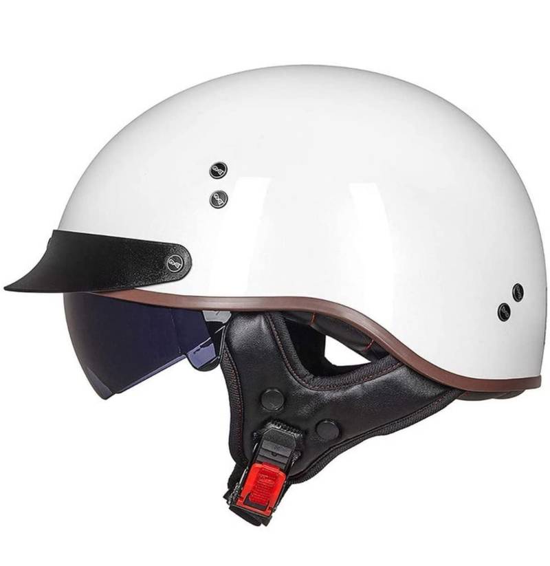 Halbschalenhelm DOT/ECE-Zertifizierter Jethelm Retro mit Visier Motorrad-Helm Brain-Cap Halbschale Retro Roller Helm Moped Halbschale Scooter-Helm Retro Half Helm ​für Cruiser Chopper 2,L von YMCXZDP