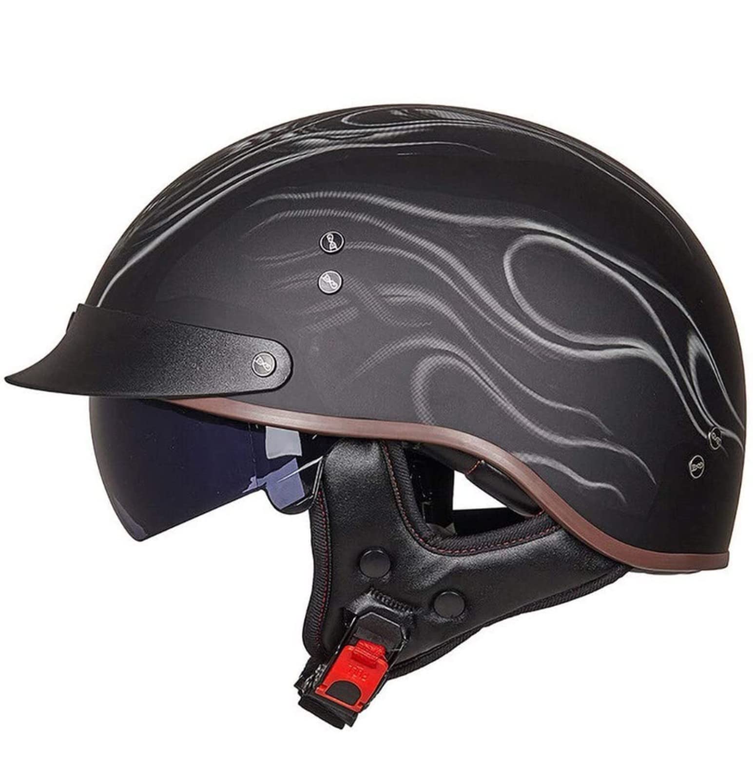 Halbschalenhelm DOT/ECE-Zertifizierter Jethelm Retro mit Visier Motorrad-Helm Brain-Cap Halbschale Retro Roller Helm Moped Halbschale Scooter-Helm Retro Half Helm ​für Cruiser Chopper 5,L von YMCXZDP