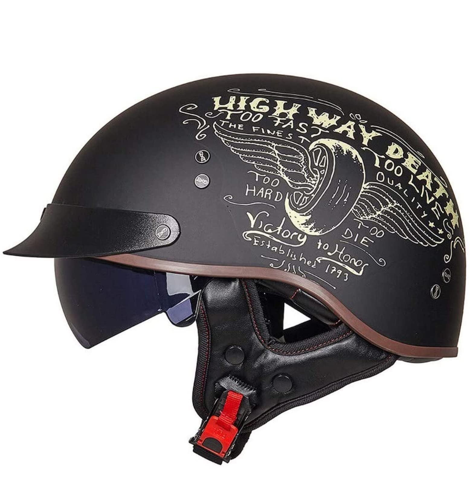 Halbschalenhelm DOT/ECE-Zertifizierter Jethelm Retro mit Visier Motorrad-Helm Brain-Cap Halbschale Retro Roller Helm Moped Halbschale Scooter-Helm Retro Half Helm ​für Cruiser Chopper 6,M von YMCXZDP