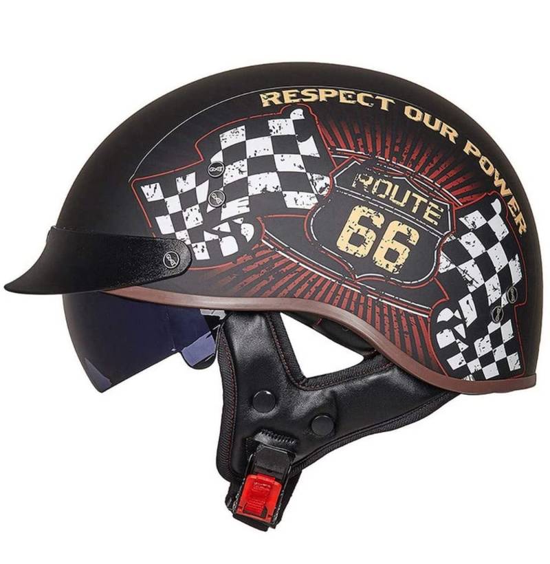 Halbschalenhelm DOT/ECE-Zertifizierter Jethelm Retro mit Visier Motorrad-Helm Brain-Cap Halbschale Retro Roller Helm Moped Halbschale Scooter-Helm Retro Half Helm ​für Cruiser Chopper 7,M von YMCXZDP