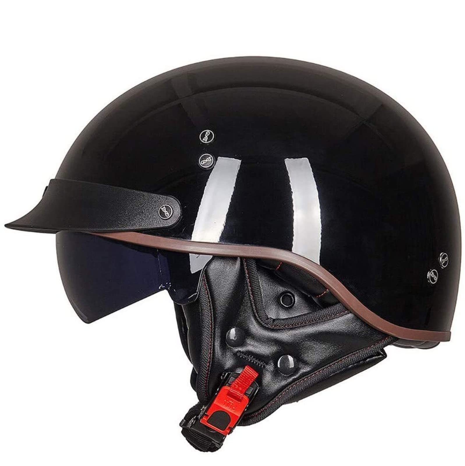 Halbschalenhelm DOT/ECE-Zertifizierter Jethelm Retro mit Visier Motorrad-Helm Brain-Cap Halbschale Retro Roller Helm Moped Halbschale Scooter-Helm Retro Half Helm ​für Cruiser Chopper 8,L von YMCXZDP