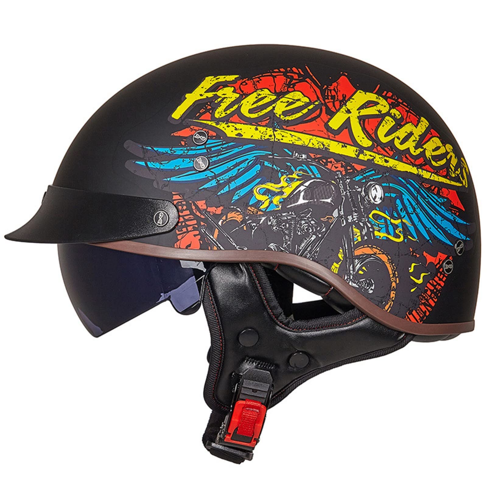 Halbschalenhelm DOT/ECE-Zertifizierter Jethelm Retro mit Visier Motorrad-Helm Brain-Cap Halbschale Retro Roller Helm Moped Halbschale Scooter-Helm Retro Half Helm ​für Cruiser Chopper 9,M von YMCXZDP