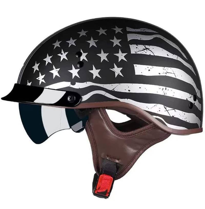 Halbschalenhelm Halbhelme Motorradhelm Mit ECE Genehmigt Brain-Cap Halbschale Roller-Helm Scooter-Helm Chopper Helm Jet-Helm Retro Helm Halbschale Retro FüR Erwachsene Herren Damen C,XL von YMCXZDP