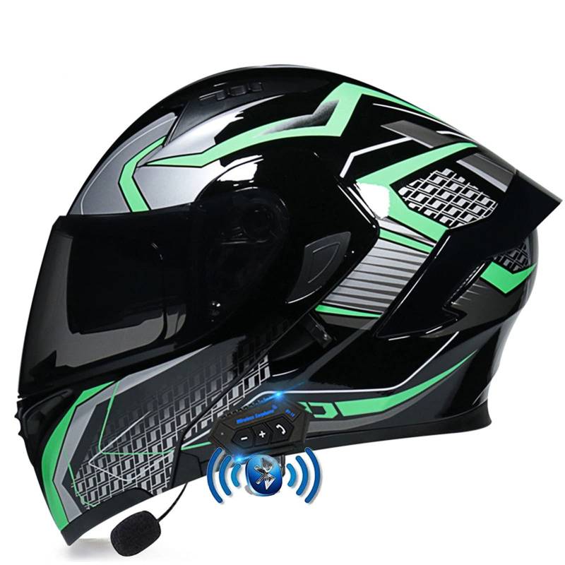 Motorrad Integrierter Klapphelm Bluetooth-Helm DOT/ECEZertifizierung Motocrosshelme mit Doppelvisier Eingebautem Mikrofon Automatische Reaktion Lärmminderung Kostenlose 2,M von YMCXZDP