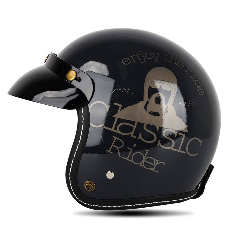 Motorrad Jet-Helm Roller-Helm ECE/DOT-Zertifizierung Scooter-Helm Mofa-Helm Retro Motorrad Half Helm für Cruiser Chopper Biker 6,L von YMCXZDP