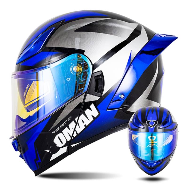 Motorradhelm Klapphelm Integralhelm Fullface Helm Rollerhelm Moped Motocross Sturzhelm mit Doppelvisier Sonnenblende ECEDOT für Damen Herren Erwachsene 10,S=55~56cm von YMCXZDP