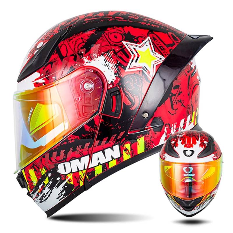 Motorradhelm Klapphelm Integralhelm Fullface Helm Rollerhelm Moped Motocross Sturzhelm mit Doppelvisier Sonnenblende ECEDOT für Damen Herren Erwachsene 6,M=57~58cm von YMCXZDP