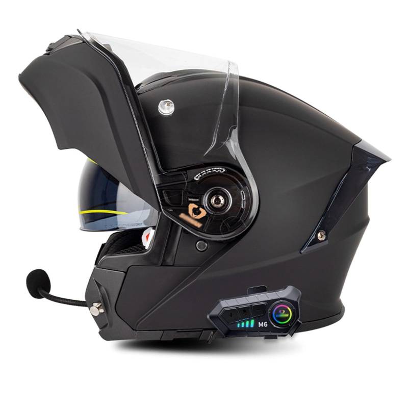 Motorradhelm mit Bluetooth Klapphelm Integralhelm Fullface Helm Sturzhelm mit Doppelvisier Sonnenblende DOT/ECE Rollerhelm Anti-UV für Damen Herren Erwachsene 1,L=59-60 von YMCXZDP