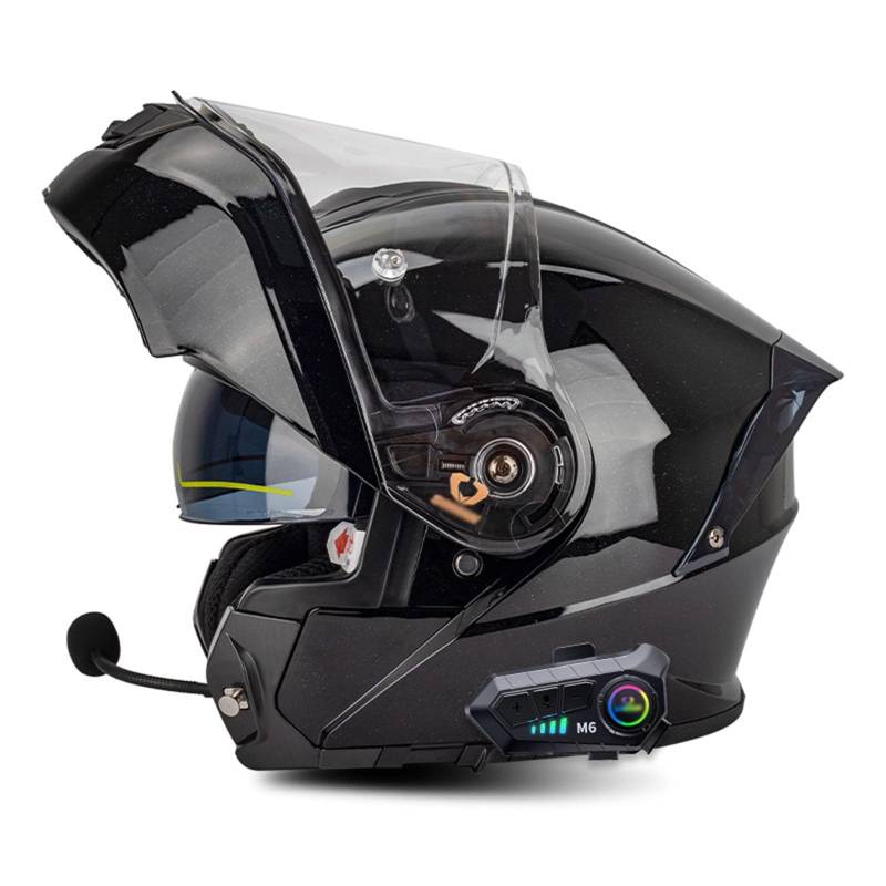 Motorradhelm mit Bluetooth Klapphelm Integralhelm Fullface Helm Sturzhelm mit Doppelvisier Sonnenblende DOT/ECE Rollerhelm Anti-UV für Damen Herren Erwachsene 2,XXXXL=67-68 von YMCXZDP