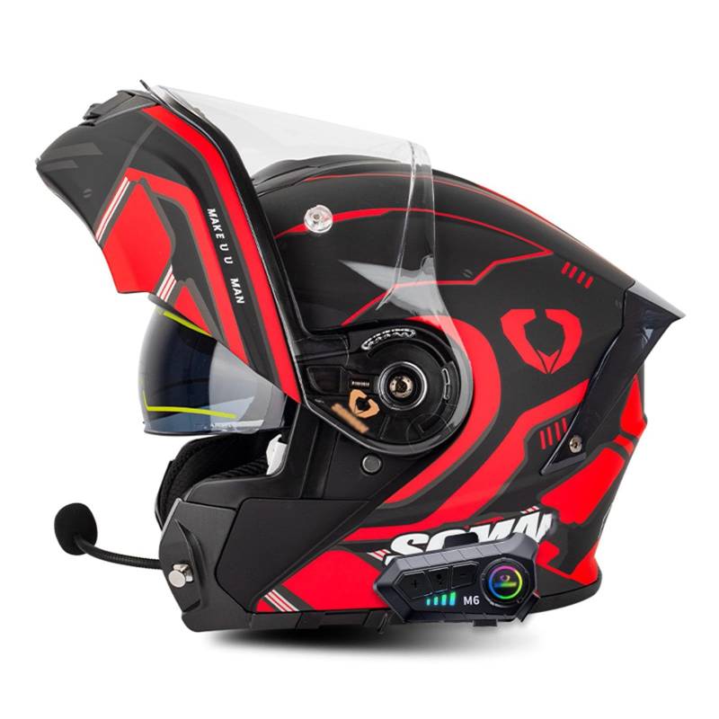 Motorradhelm mit Bluetooth Klapphelm Integralhelm Fullface Helm Sturzhelm mit Doppelvisier Sonnenblende DOT/ECE Rollerhelm Anti-UV für Damen Herren Erwachsene 7,XXL=63-64 von YMCXZDP