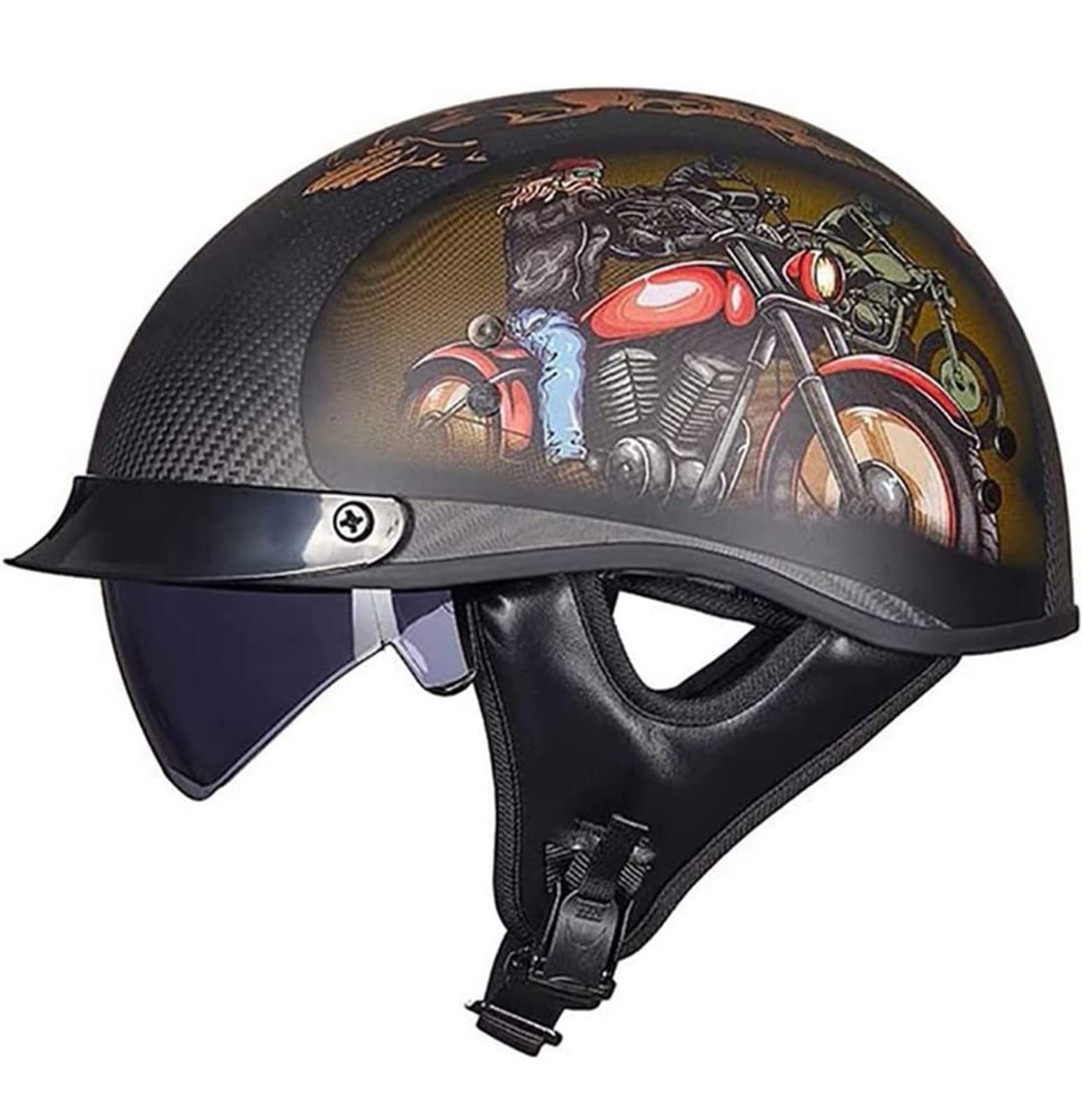 Retro Carbon Fiber Shell Motorradhalbhelm Jethelm Für Motorräder DOT/ECE-Zertifizierter Roller-Helm Scooter-Helm Moped Mofa-Helm Chopper Vintage Rollerhelm Sturzhelm Chopper Helm 10,XXL von YMCXZDP