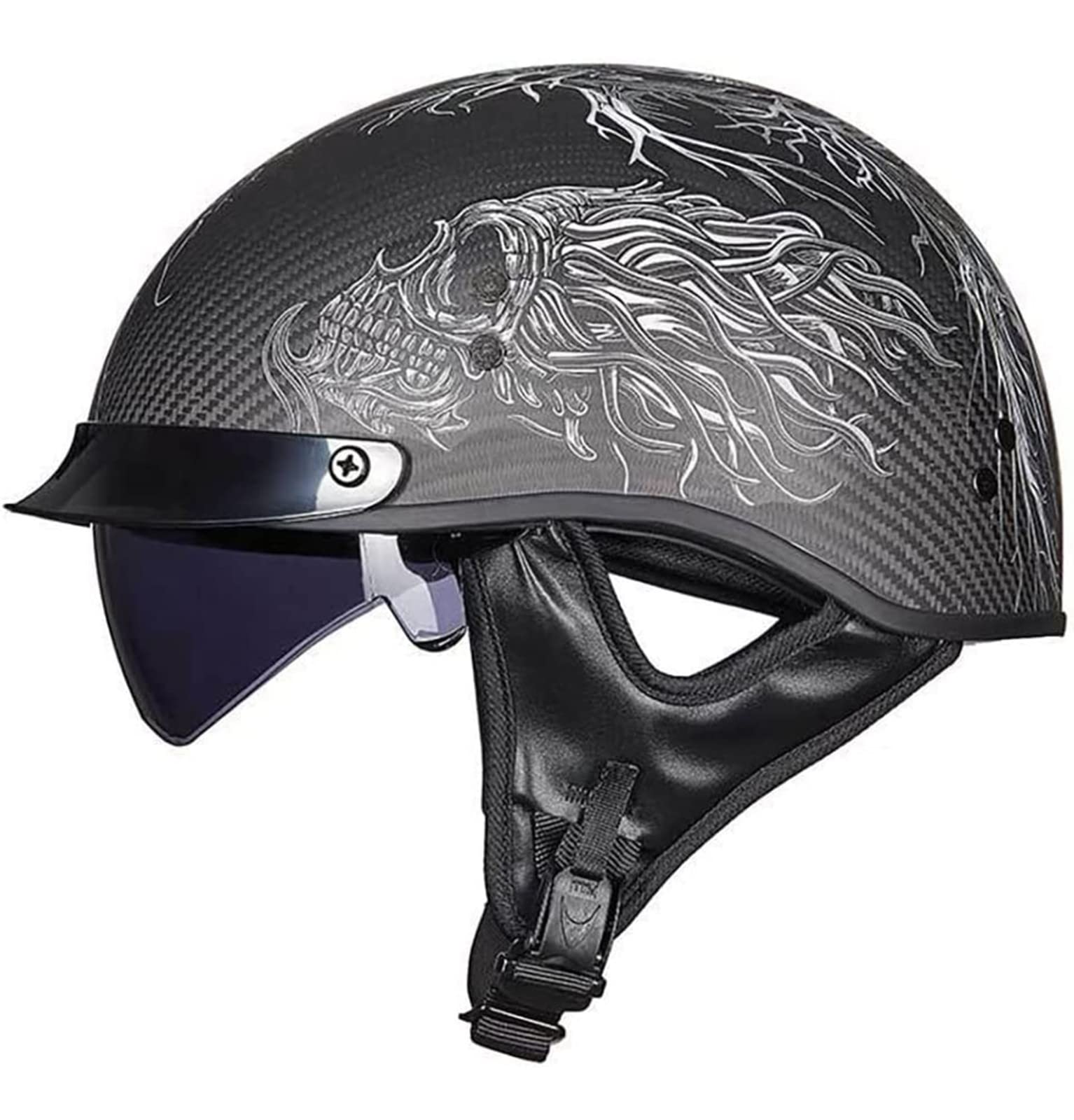 Retro Carbon Fiber Shell Motorradhalbhelm Jethelm Für Motorräder DOT/ECE-Zertifizierter Roller-Helm Scooter-Helm Moped Mofa-Helm Chopper Vintage Rollerhelm Sturzhelm Chopper Helm 7,M von YMCXZDP