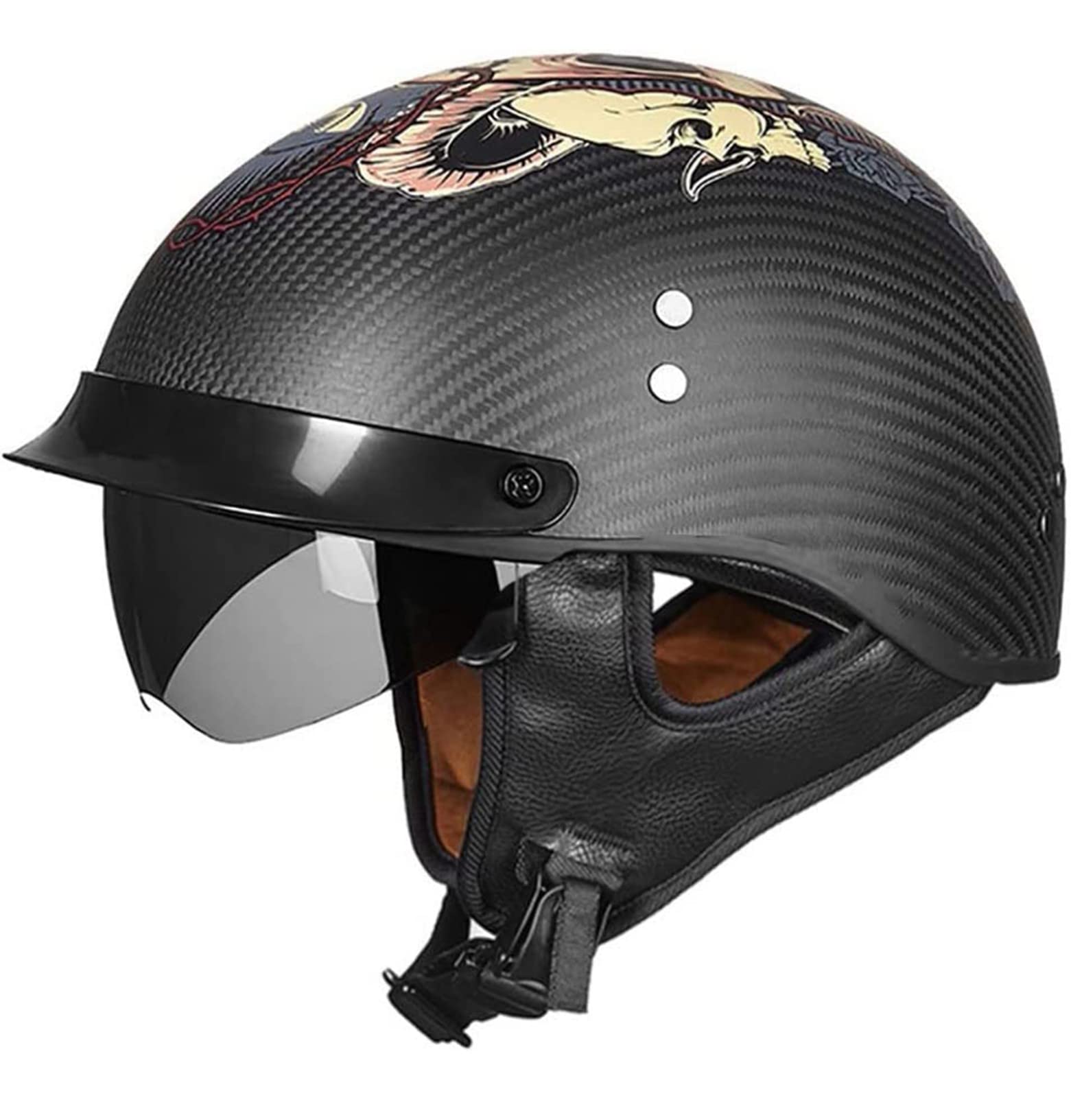 Retro Carbon Fiber Shell Motorradhalbhelm Jethelm Für Motorräder DOT/ECE-Zertifizierter Roller-Helm Scooter-Helm Moped Mofa-Helm Chopper Vintage Rollerhelm Sturzhelm Chopper Helm 9,M von YMCXZDP