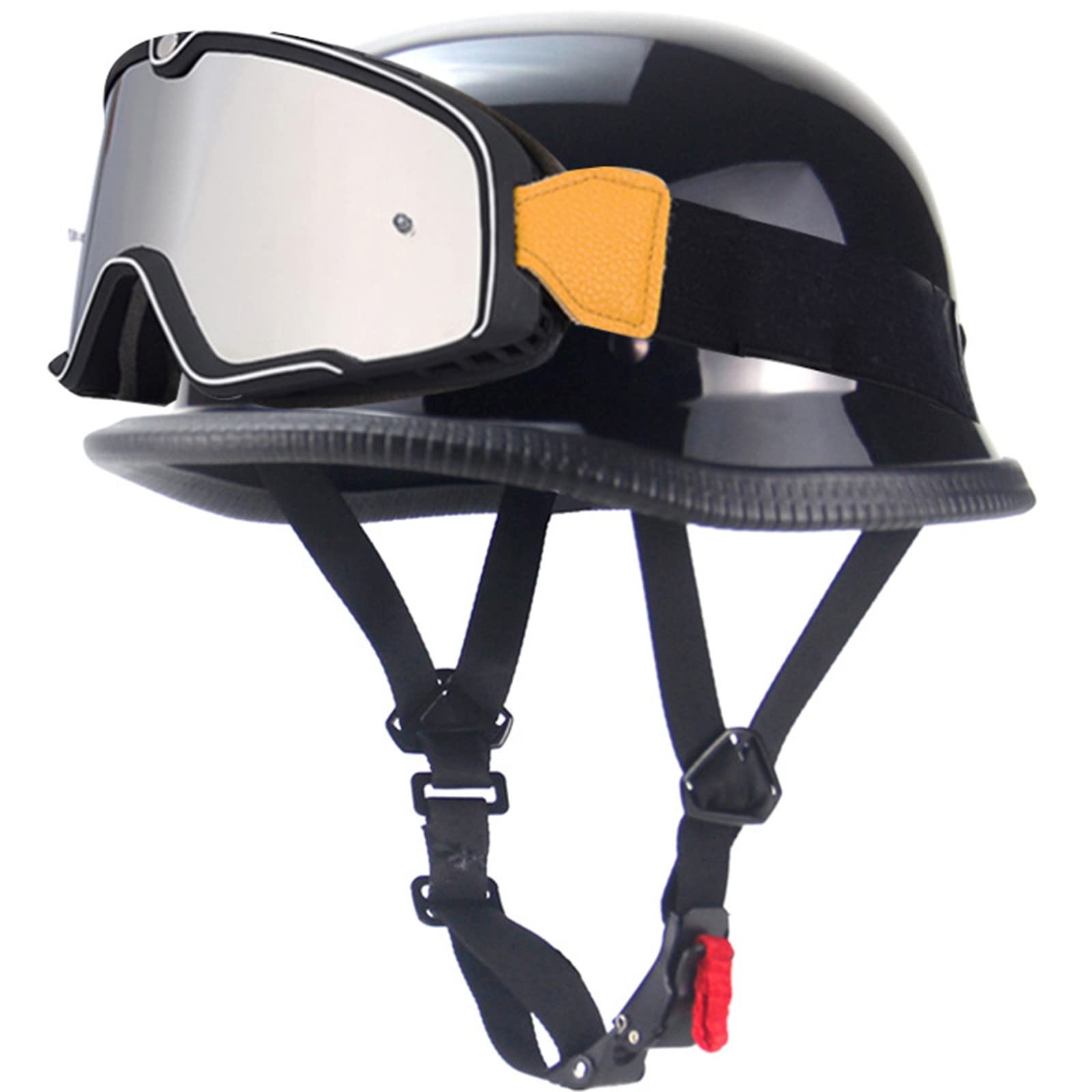 Retro-Halbhelm DOT/ECE-Zertifizierter Moped Helm Mit Brille ABS-Helmkörper Für Erwachsene Herren Damen Einstellbar Schnellverschluss-Gurt für Moped Cruiser Biker D,M von YMCXZDP