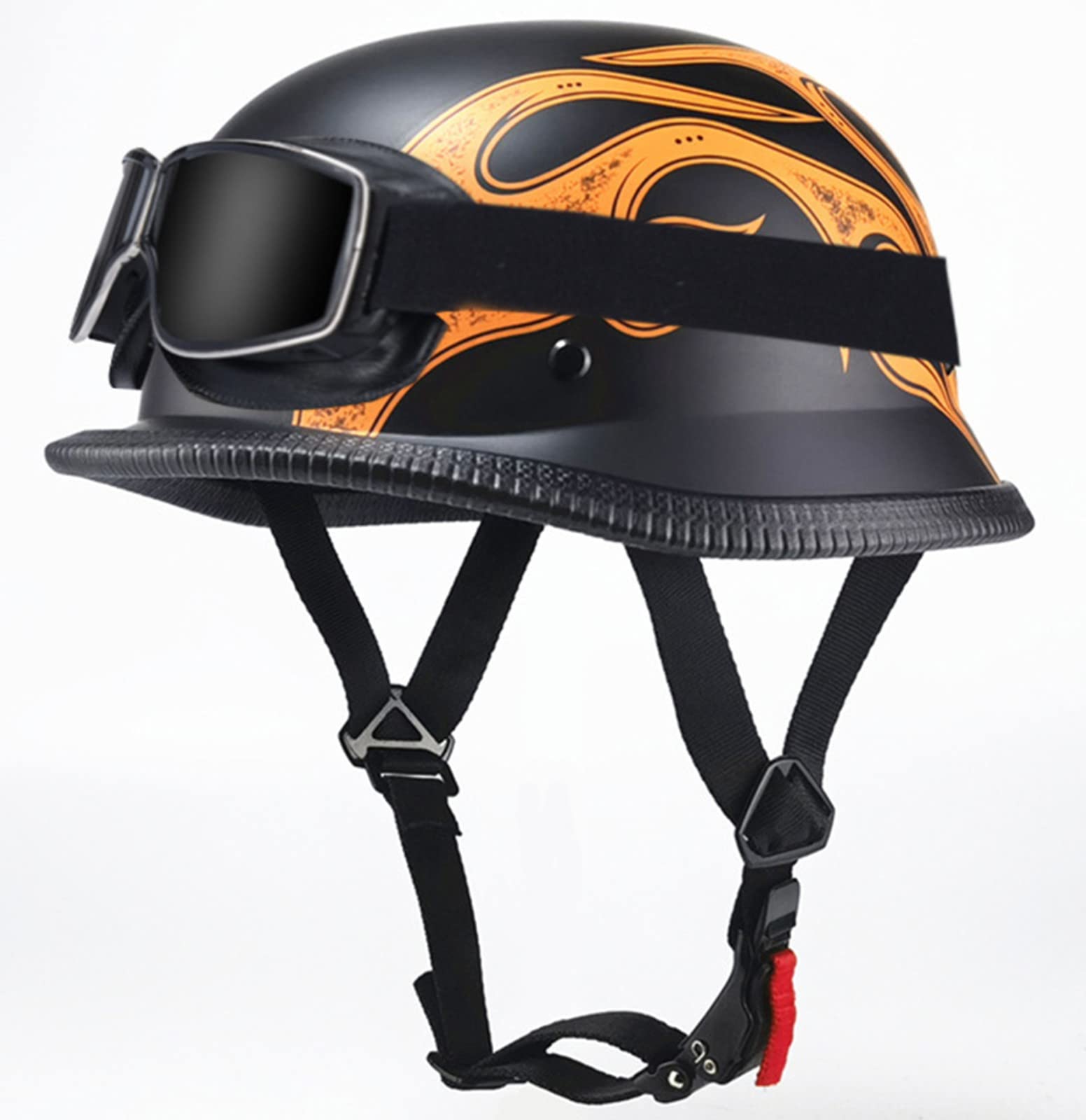 Retro Halbschalenhelm Jethelm DOT/ECE Zertifiziert Scooter-Helm für Four Seasons Antikollisions-Schutzhelm Mit Schutzbrille für Cruiser Chopper Biker Moped B,L von YMCXZDP