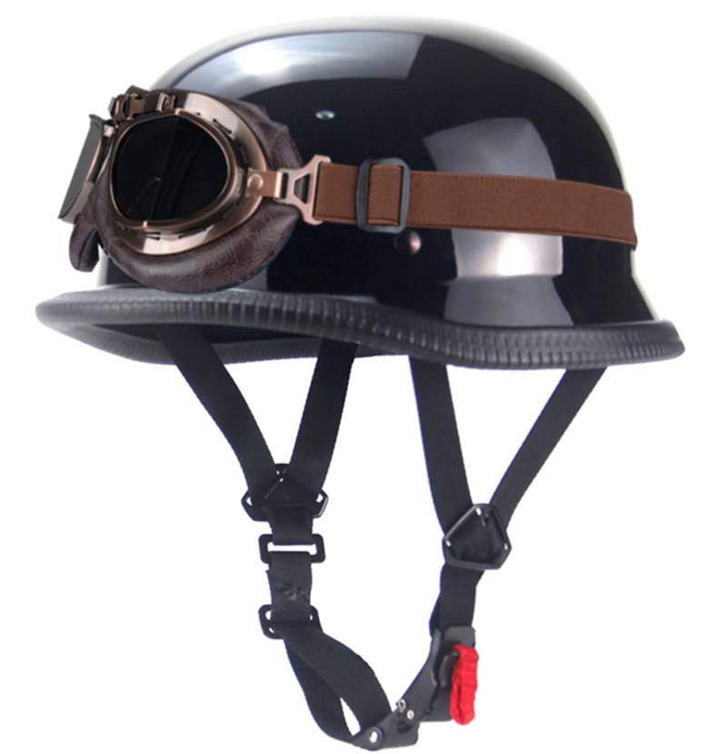 Retro Motorrad Halbhelme Deutscher Stil Roller Cruiser Chopper Anti-Collision Helm Abnehmbarer Gehörschutz mit Visier ECE Zertifiziert Roller-Helm Scooter Mofa-Helm D,L von YMCXZDP