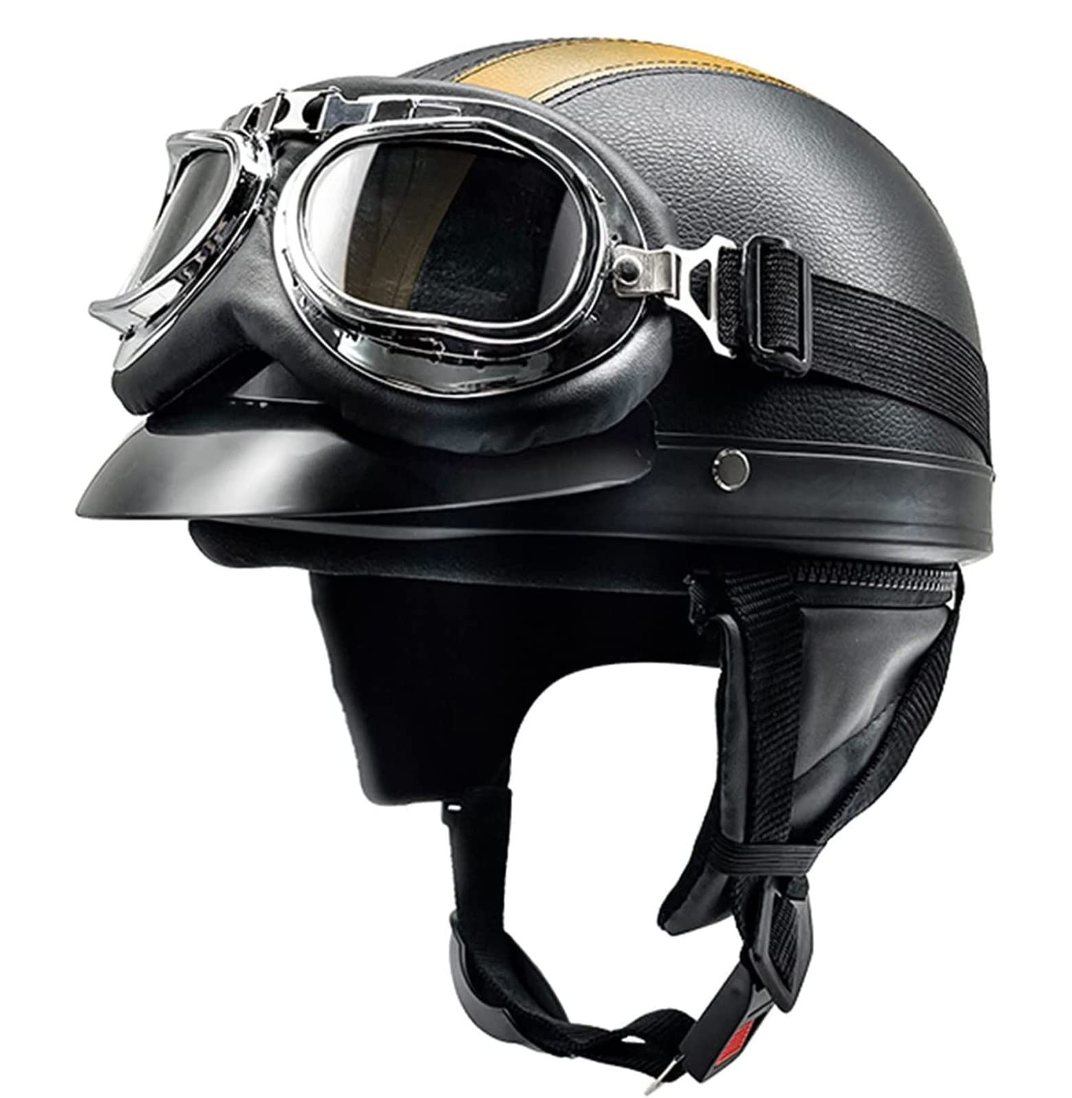 Retro Motorrad Halbhelme Leder Halbhelm Deutscher Stil Roller Cruiser Chopper Anti-Collision Helm Abnehmbarer Gehörschutz mit Visier ECE Zertifiziert Roller-Helm Scooter Mofa-Helm 1,L=54-62 von YMCXZDP