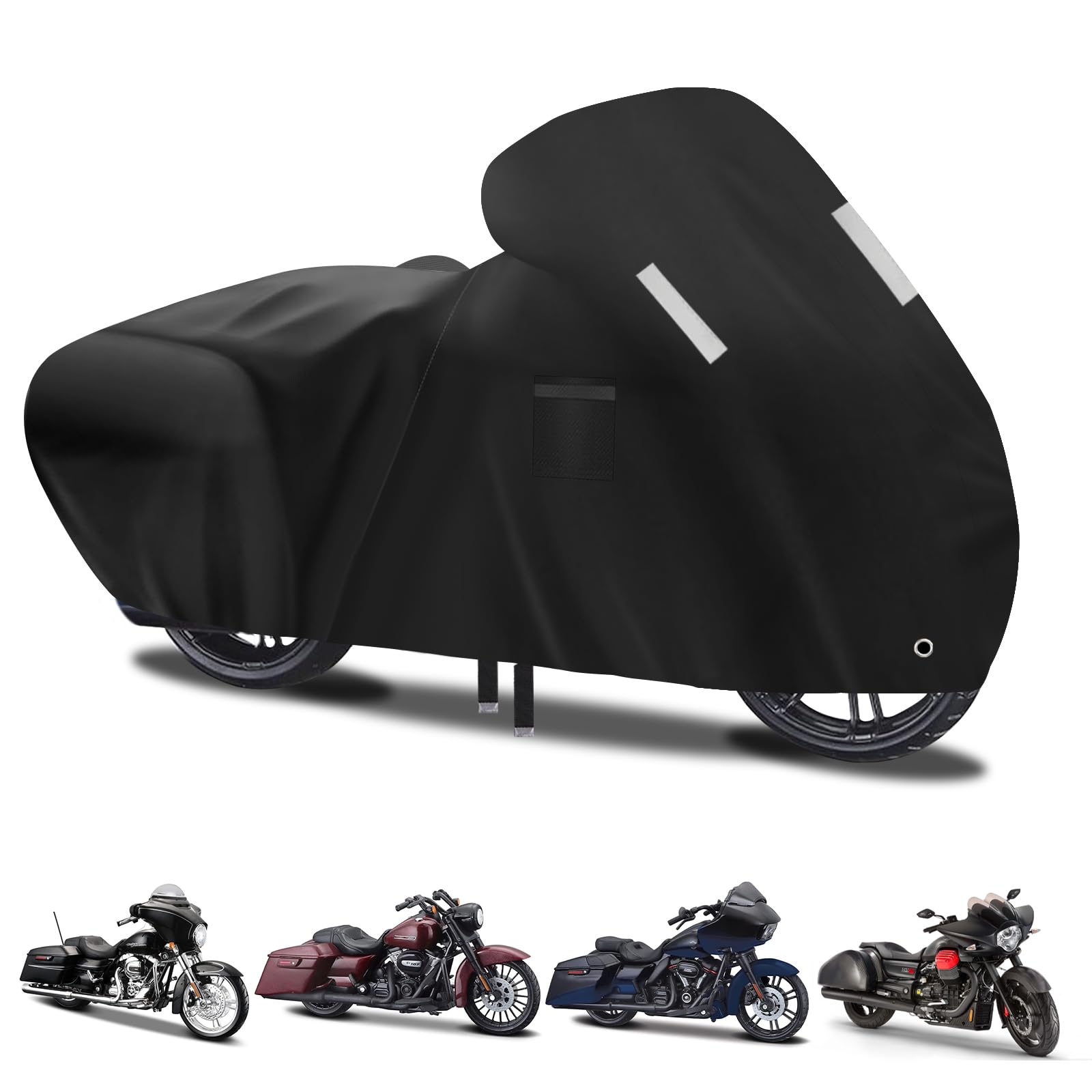 Motorradabdeckung für Harley-Davidson,Wasserdicht und UV beständig Harley-Motorrad-abdeckungen,Mit mit Schlossloch & Reflektionsstreifen,für Harley Davidson Touring Modelle,Schwarz(Side Box) von YMPPMKN