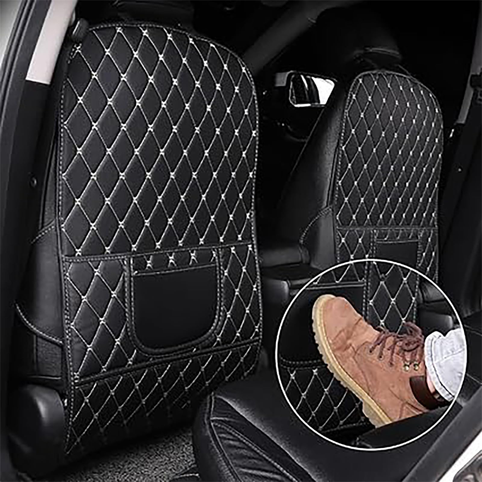 YMPWFQOD Auto Rücksitz Anti Kick Pad für Audi S1(2door) 2014-2023, Leder Autositz Rückenlehnenschutz Mit Taschen, Wasserdicht und Leicht zu Reinigen, B/Black-Beige von YMPWFQOD