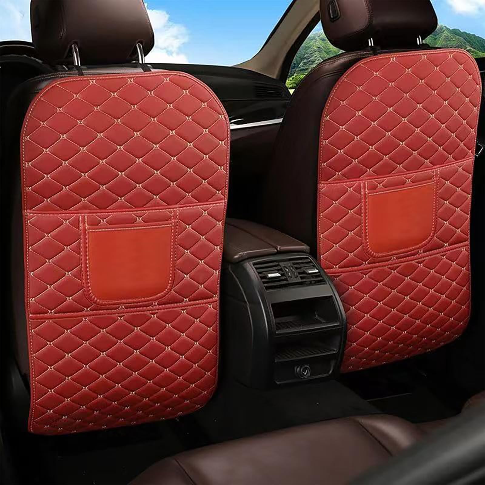 YMPWFQOD Auto Rücksitz Anti Kick Pad für Suzuki Livio 2015-2017, Leder Autositz Rückenlehnenschutz Mit Taschen, Wasserdicht und Leicht zu Reinigen, C/Wine-Red von YMPWFQOD