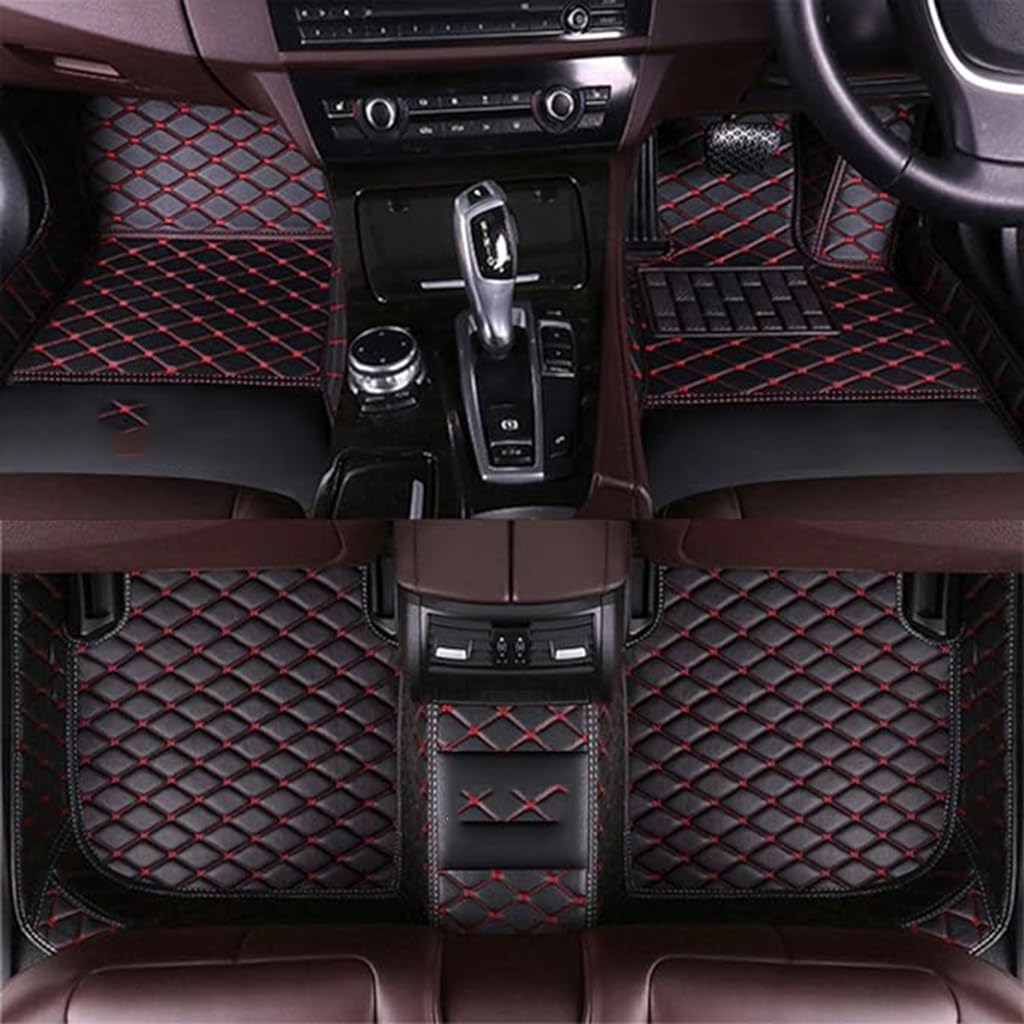 All Inclusive Autofußmatten für Tesla Model X 5-seats 2015-2022,Leder Matten Langlebiges Wasserdichtes rutschfeste Teppiche Tragen ZubehöR,A3-Black Red von YMQXWZDR