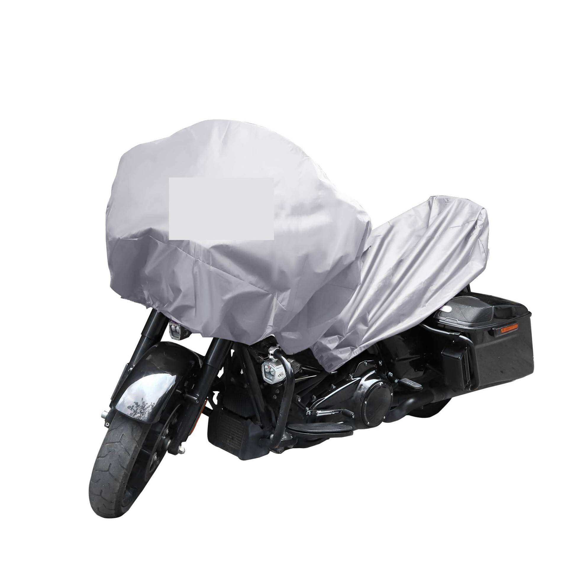 Motorradabdeckung Leichte Motorrad-Halbabdeckung, universeller Outdoor-UV-Schutz for die meisten Full-Dress-Touring-Cruiser-Motorräder 343(Sliver,XL) von YMYGCC