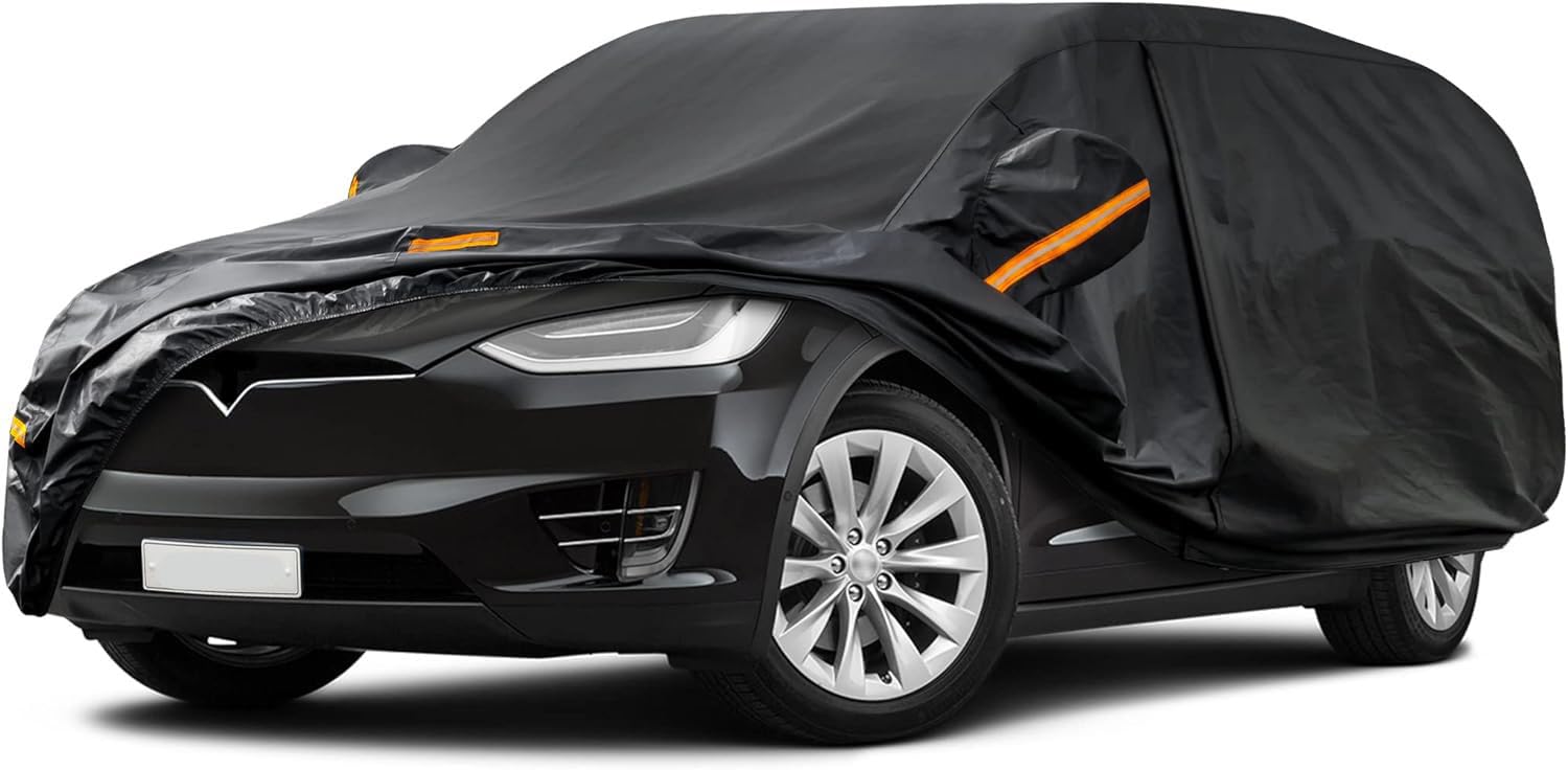Vollgarage Autoabdeckung für Tesla Model X (2015-2022 2023 2024), Schnee/Kratzfest/Uv-Schutz Oxford Autoplanen Garagen, Hagelschutzplane,Black von YMYQF