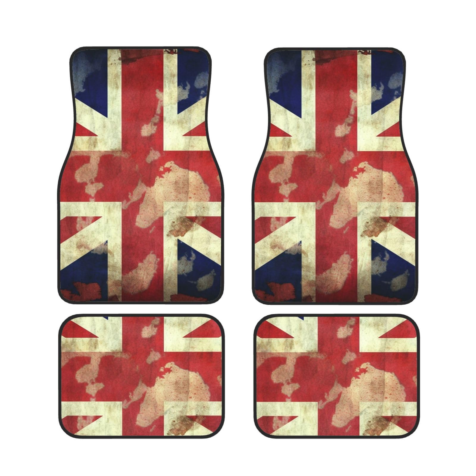 Auto-Fußmatten im Vintage-Stil, Motiv: Union Jack, britische Flagge, 4-teilig, universal, für vorne und hinten, strapazierfähig, Allwetterschutz, Auto-Fußmatte, komplettes Set, Auto-Fußpolster von YNCATXZ