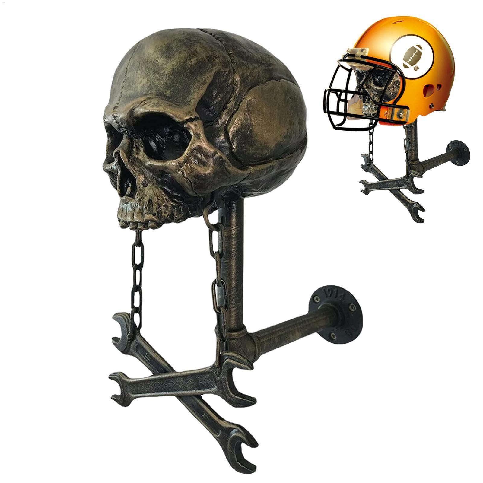 YNPQTDS Totenkopf-förmiger Helmständer, Totenkopf-Helmständer, dekorativer Totenkopf-Helmständer, Schädelkopf-Helm-Halter, Wandhalterung, Motorrad-Totenkopf-Helm-Halter, Motorradhelm-Halterung von YNPQTDS