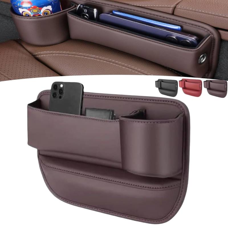 Autosilk Car Leather Cup Holder Gap Bag, Autosilk Cup Holder, Car Leather Gap Bag Cup Holder, Car Seat Gap Filler & Organizer, Universal Seat Gap Storage Box (Brown,Passenger Seat) von YODAOLI