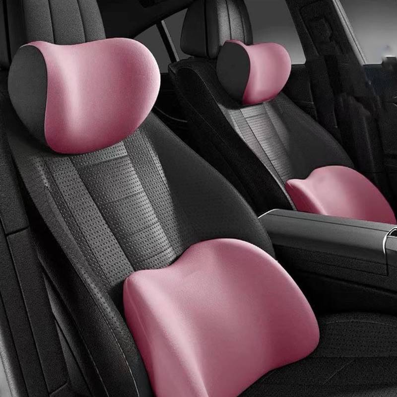 Car Headrest & Lumbar Support Cushion, Car Headrest and Lumbar Support, Car Head Rest and Lumbar Pillow Set, Ergonomic Car Seat Headrest & Lumbar Cushion (Pink,Headrest+Lumbar Cushion) von YODAOLI