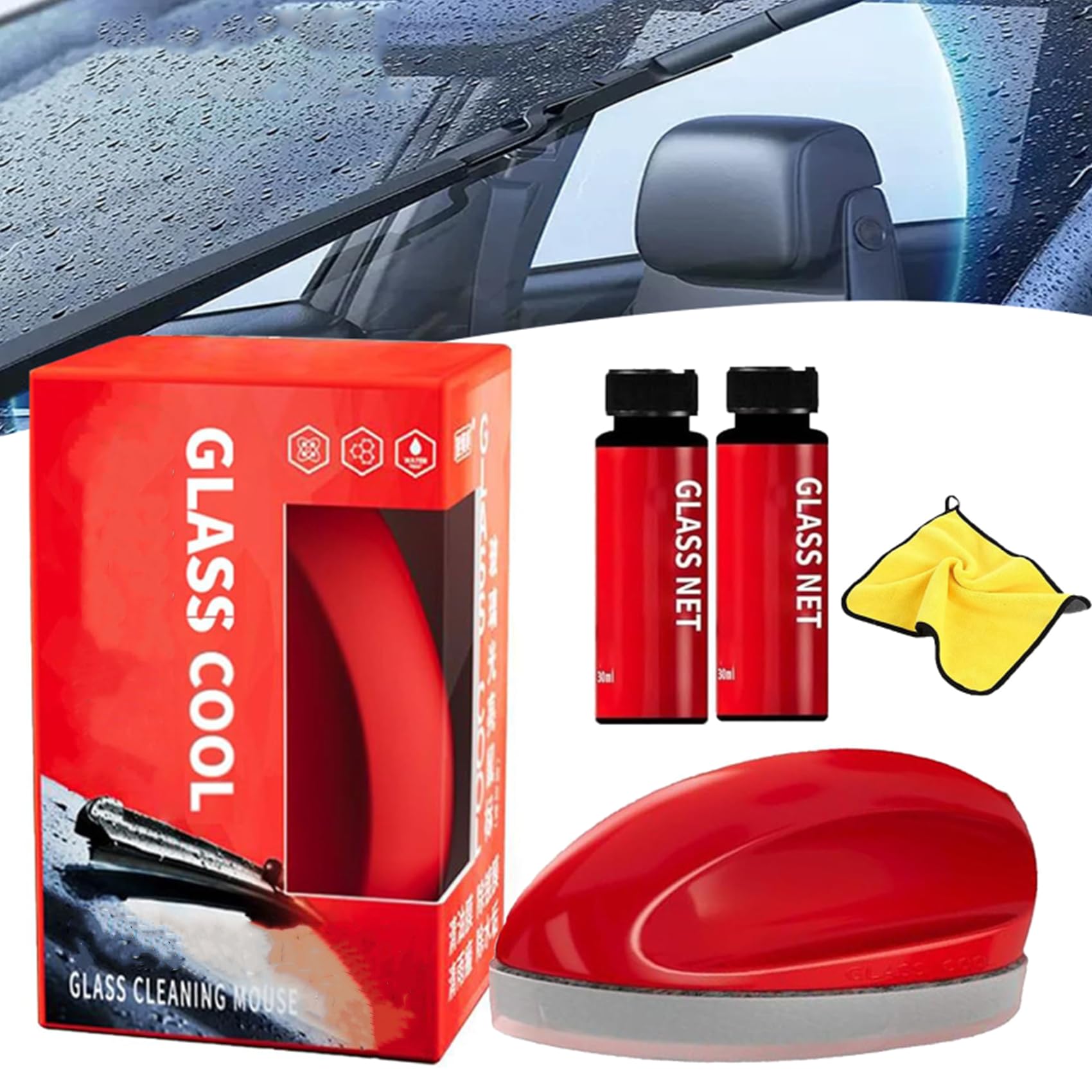 Glass Cool, Glass Cool Windshield Cleaner, Limpiador de Parabrisas Glass Cool, Car Glass Cleaner Glass Oil Film Remover, Automotive Oil Film Cleaning Brush (1 Set) von YODAOLI