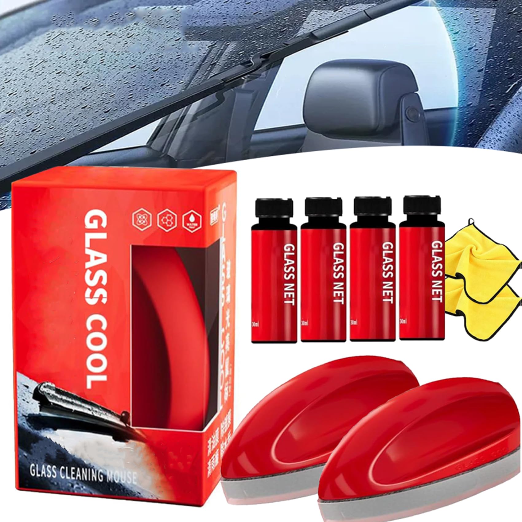 Glass Cool, Glass Cool Windshield Cleaner, Limpiador de Parabrisas Glass Cool, Car Glass Cleaner Glass Oil Film Remover, Automotive Oil Film Cleaning Brush (2 Set) von YODAOLI