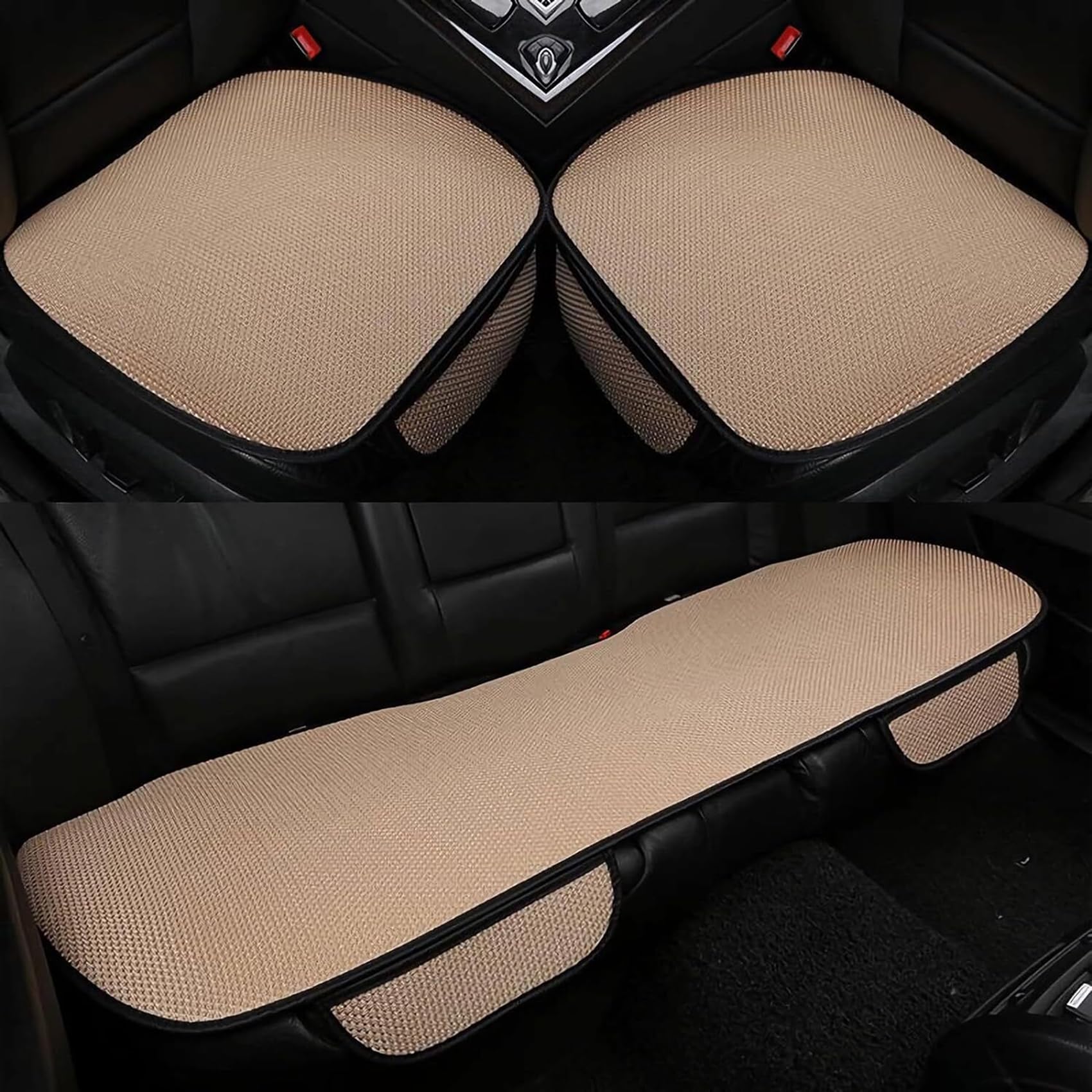 Non-slip Car Seat Pad for Summer Breathable and Refreshing, New Universal Bottom Seat Covers for Cars of Front Seats, Breathable & Anti-Slip Cotton Car Seat Covers with Pocket (Beige,Full Backseats) von YODAOLI