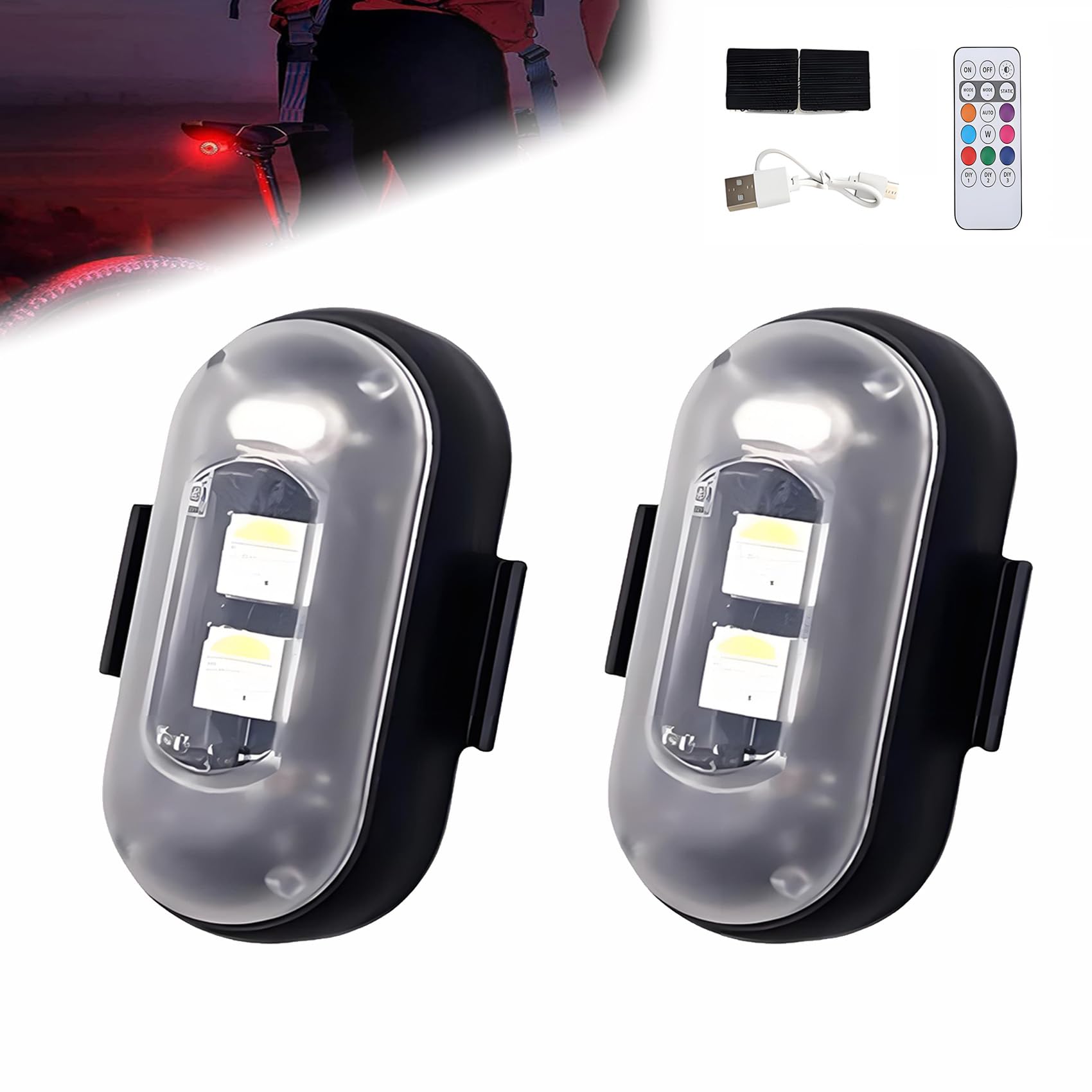 Summer LED Lights for Car, Remote Control Strobe Light, Wireless Led Lights for Car, Car Led Lights Interior Wireless, Drone Strobe Light, Led Anti-Collision Lights (2PCS) von YODAOLI