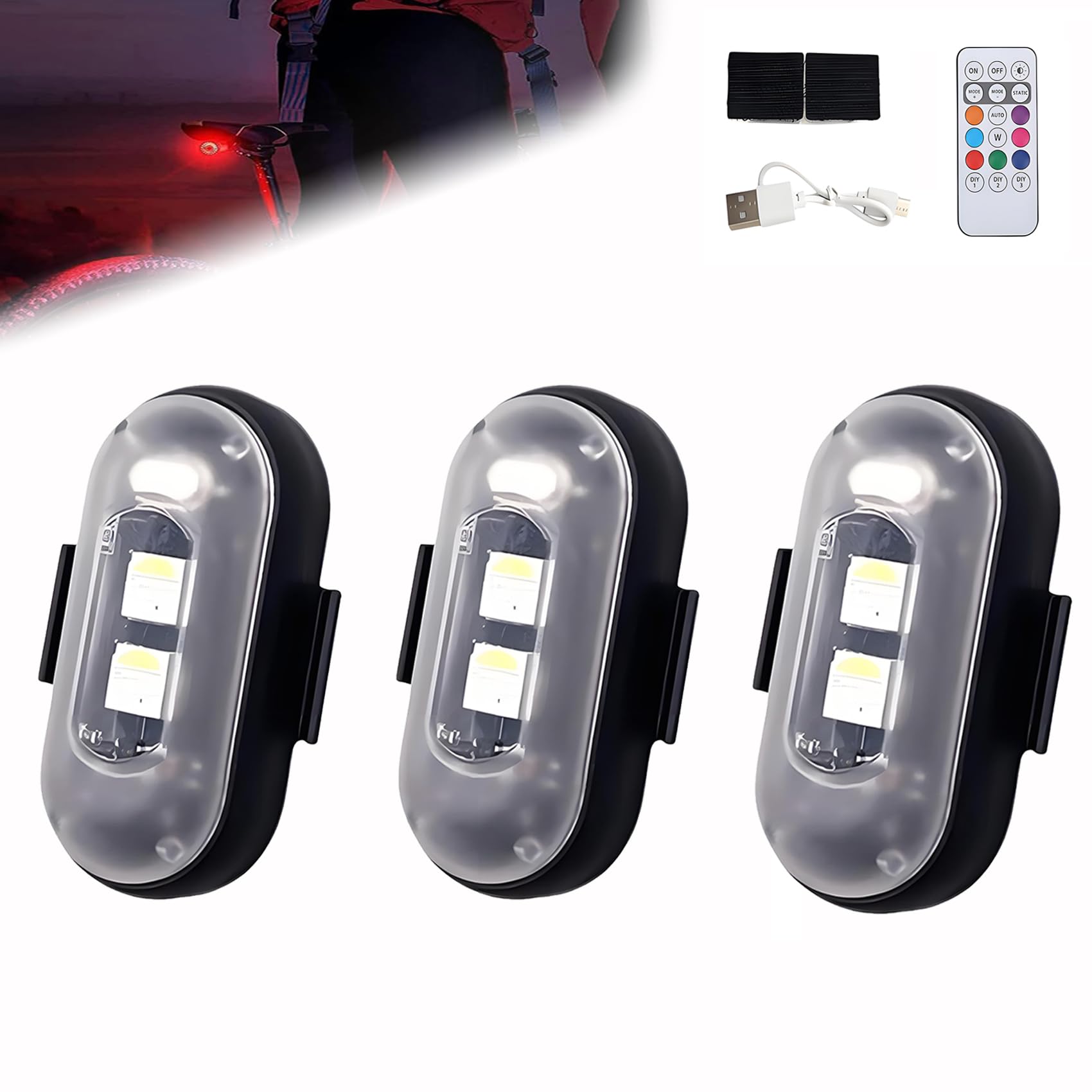 Summer LED Lights for Car, Remote Control Strobe Light, Wireless Led Lights for Car, Car Led Lights Interior Wireless, Drone Strobe Light, Led Anti-Collision Lights (3PCS) von YODAOLI