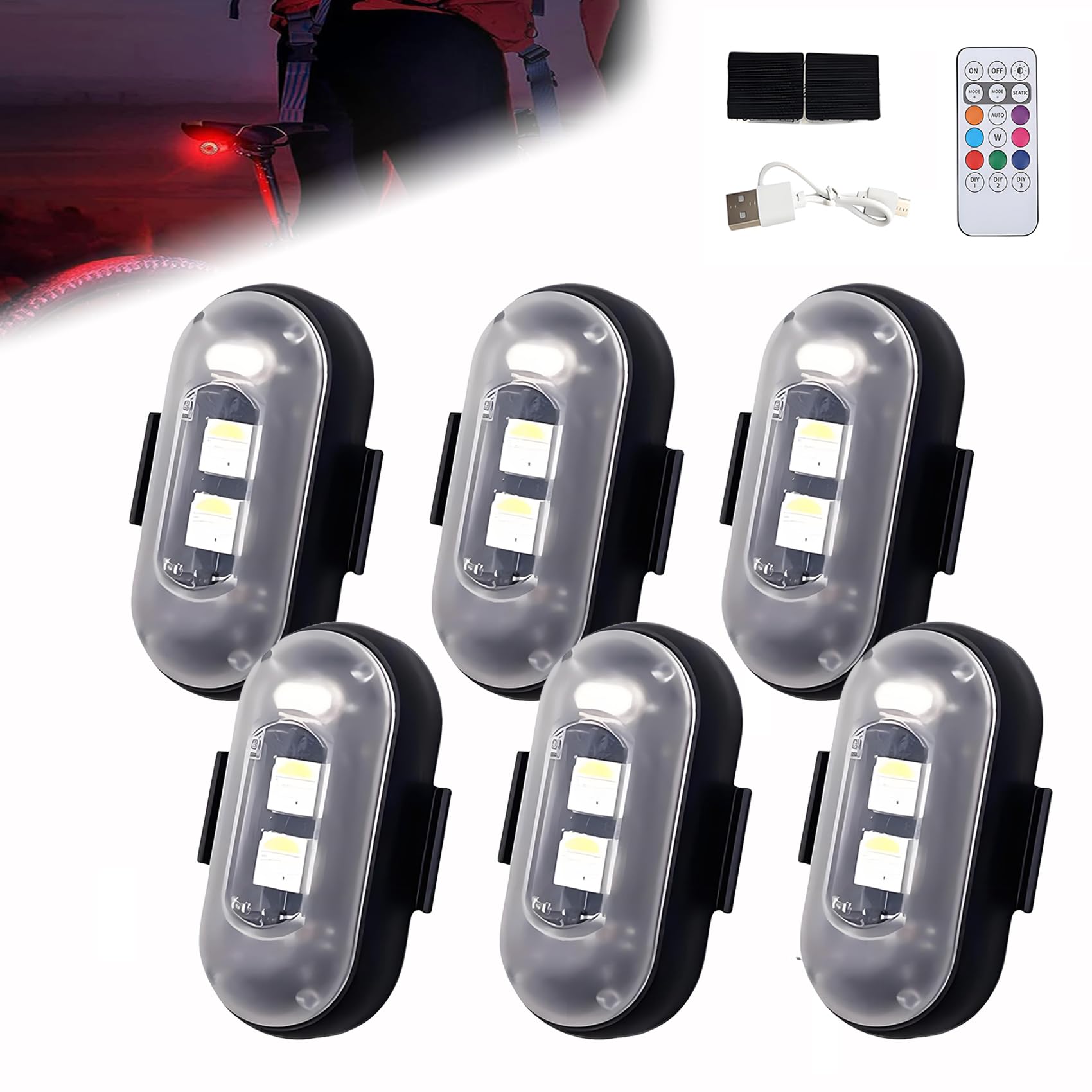 Summer LED Lights for Car, Remote Control Strobe Light, Wireless Led Lights for Car, Car Led Lights Interior Wireless, Drone Strobe Light, Led Anti-Collision Lights (6PCS) von YODAOLI